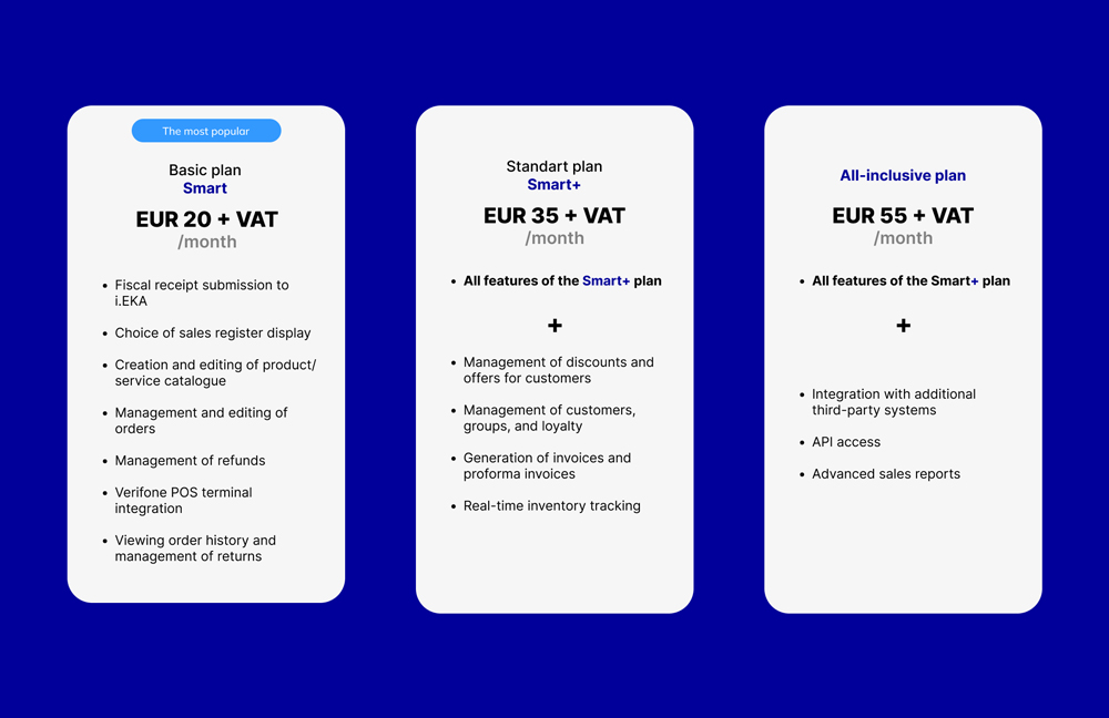 Prices and benefits of Paysera POS plans.